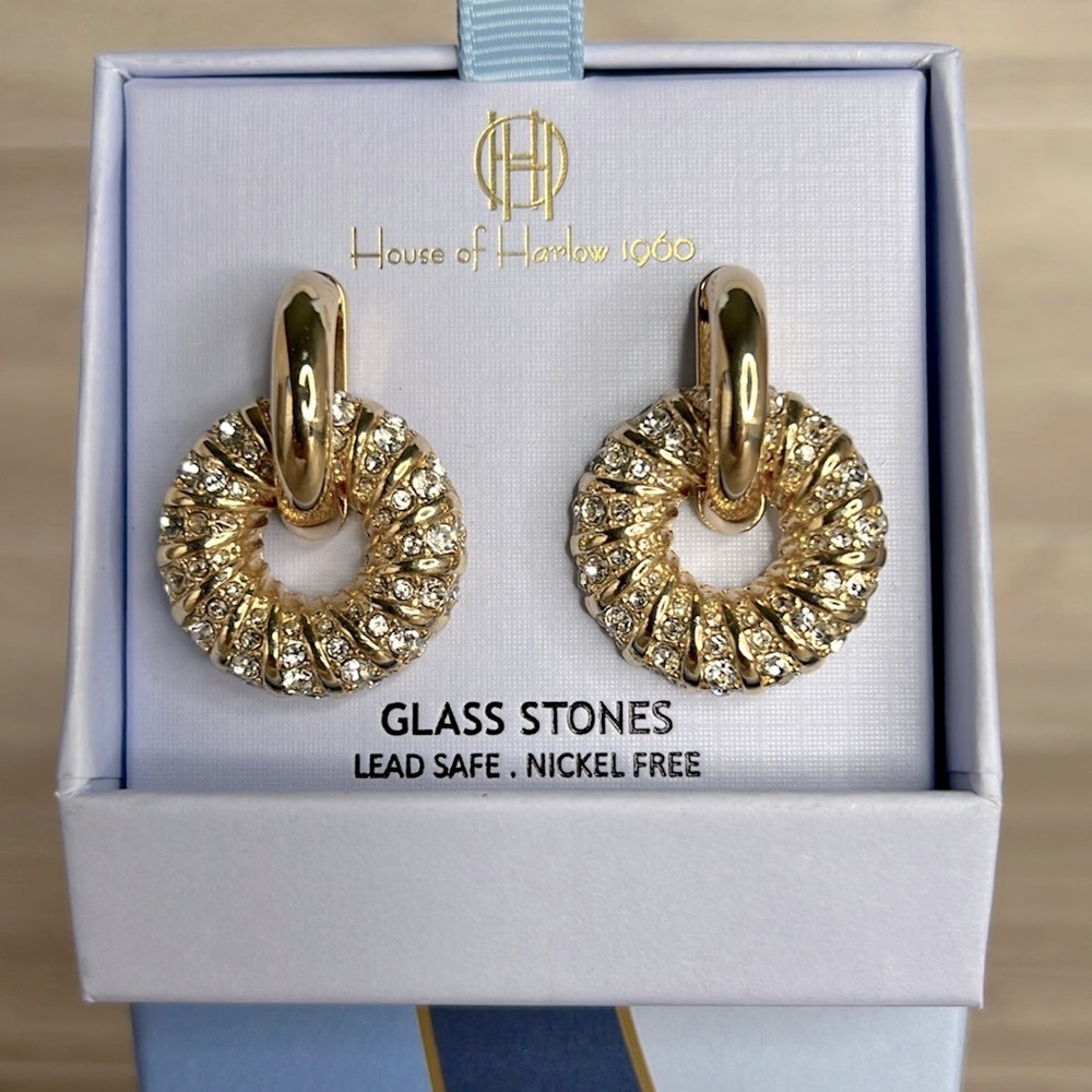 House Of Harlow 1960 Gold Tone Glass Stones Stud Earrings